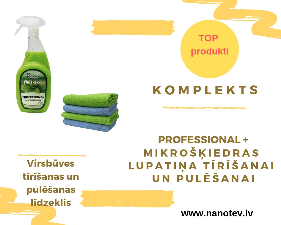 KOMPLEKTS PEARL WATERLESS "Professional"- Profesionāls tīrīšanas līdzeklis + lupatiņa tīrīšanai + lupatiņa pulēšanai